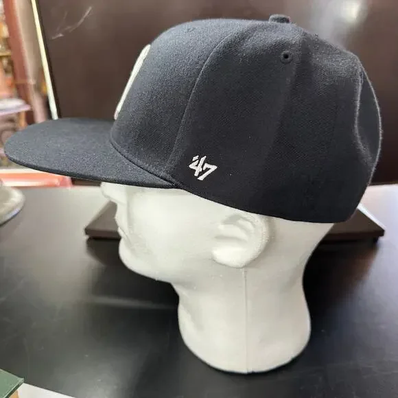 NWT Vintage New York Yankees Fitted Hat Size 7.5 MLB ‘47 “Sample” Black - Picture 3 of 8